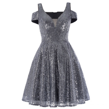 Kate Kasin Hollowed Cap Ärmel V-Ausschnitt Short Navy blau Sequined Prom Dress 7 Größen KK001033-1